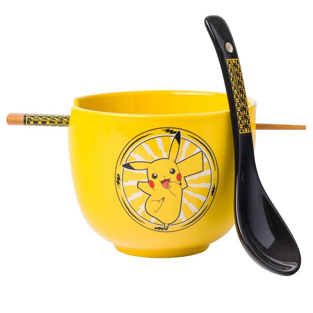 Pokémon Pikachu Soup & Noodle Bowl With Spoon and Chopsticks 20 OZ Cerami